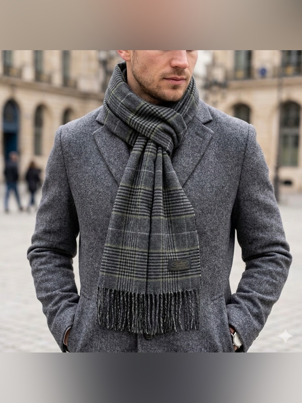Made in Germany 100% Cashmere Hand Tailored Glen Plaid Fringe Scarf Unisex